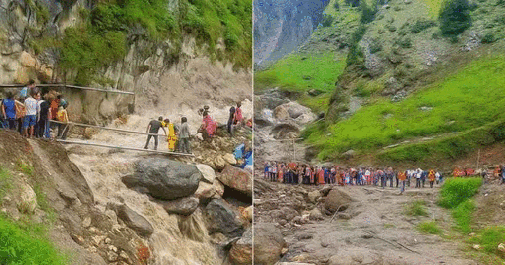 কাশ্মীরের পাহাড়ি অঞ্চলে মেঘভাঙা বৃষ্টির চিত্র