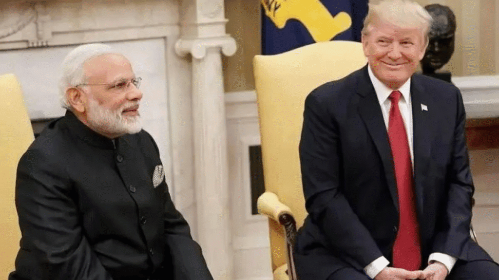 মোদী ও ট্রাম্পের বৈঠকের ছবি, যেখানে আলোচিত হয় বাণিজ্যনীতি