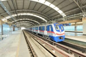 Kolkata Metro Blue Line train at Maidan station, Kolkata metro resumes after water seepage halt