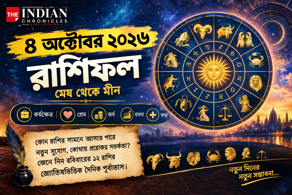 ৪ অক্টোবর ২০২৬ রাশিফল: কোন রাশির জীবনে আসবে নতুন সুযোগ? জেনে নিন প্রেম, অর্থ, চাকরি ও স্বাস্থ্যের পূর্বাভাস