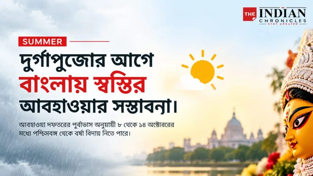 কলকাতার আকাশে বর্ষা বিদায়ের সময় মেঘ ও রোদের প্রতীকী ছবি