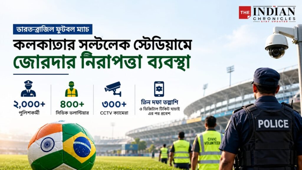 ভারত-ব্রাজিল ম্যাচ ঘিরে কলকাতায় কড়া নিরাপত্তা, সল্টলেকে ২ হাজার পুলিশ ও ৪০০-র বেশি সিভিক ভলান্টিয়ার