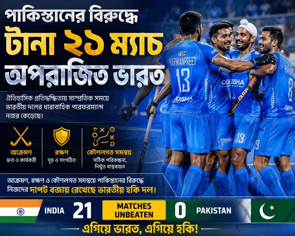 ভারত-পাকিস্তান হকি ম্যাচে মাঠের উত্তেজনাপূর্ণ দৃশ্য